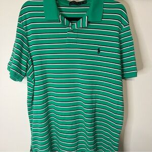 Men’s Ralph Lauren Green and White Striped Polo w/ embroidered logo Size XL